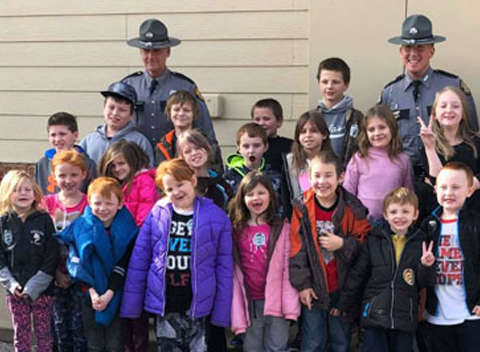Here is a group of students who ate lunch with the county and state police